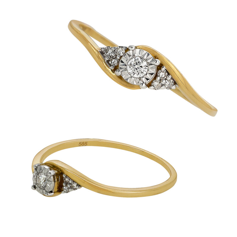 Złoty Pierścionek z Brylantowym Trio  – Elegancja i Dynamizm - 84491