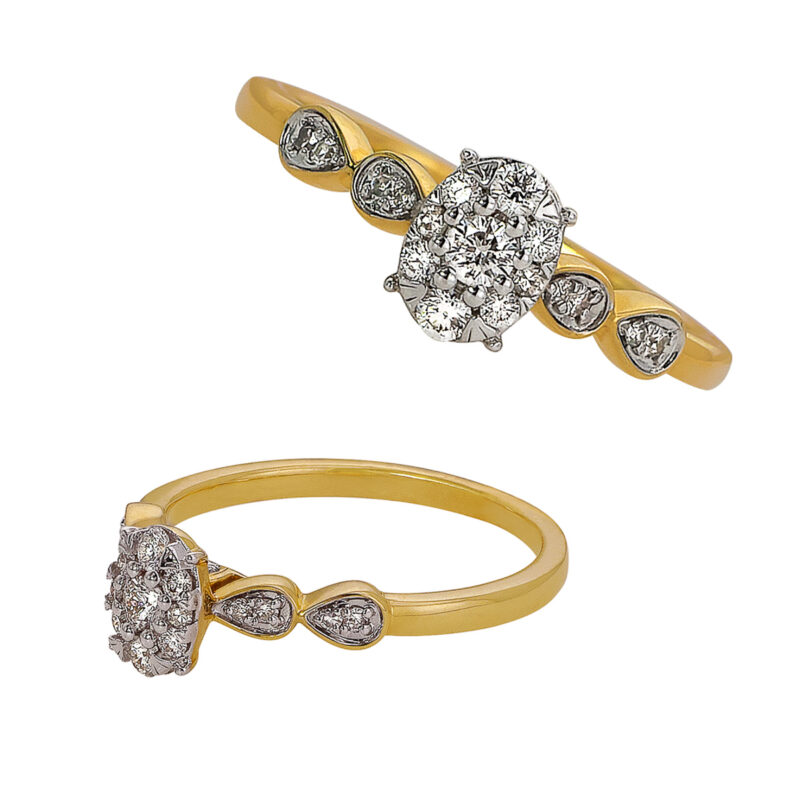 Złoty Pierścionek z Diamentową Elipsą i Kropelkową Szyną – Blask i Finezja - 84492