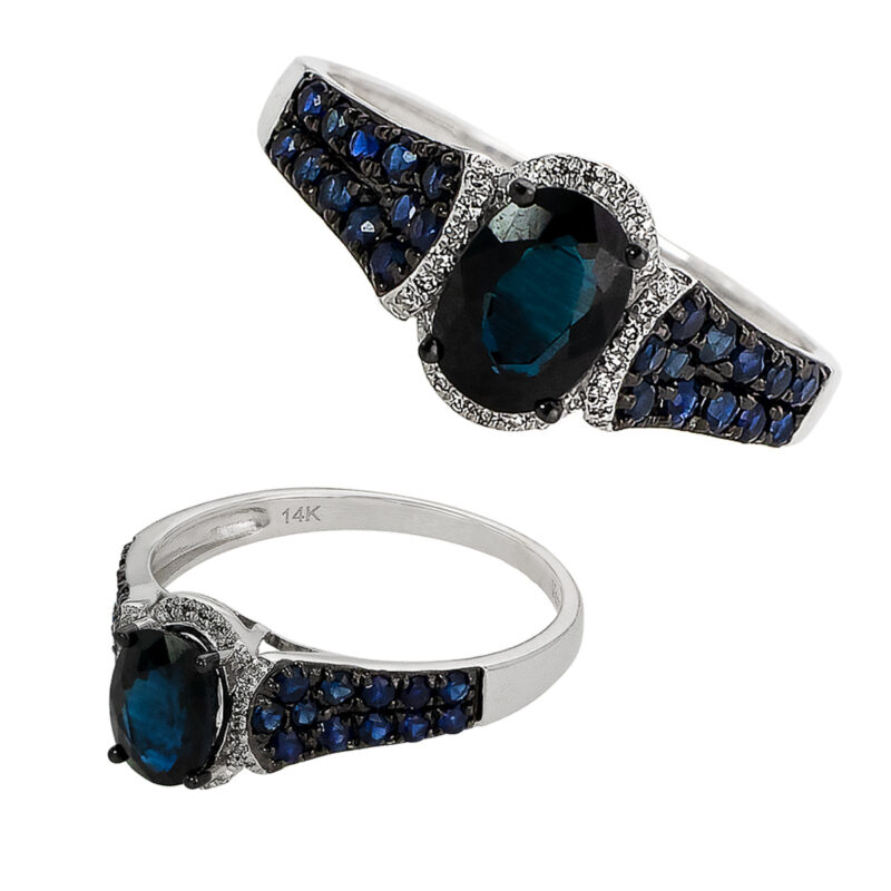 Złoty Pierścionek z Naturalnym Szafirem i Brylantami - 80900