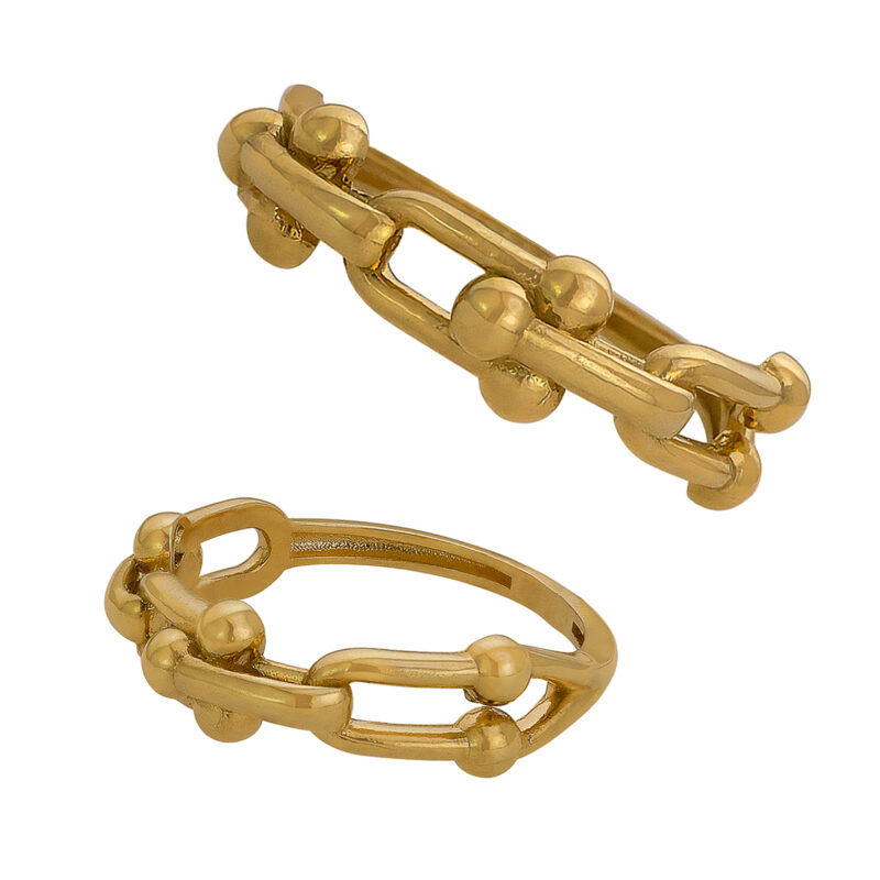 Złoty Pierścionek z Motywem Ogniw i Kulek – Nowoczesna Elegancja - 84704