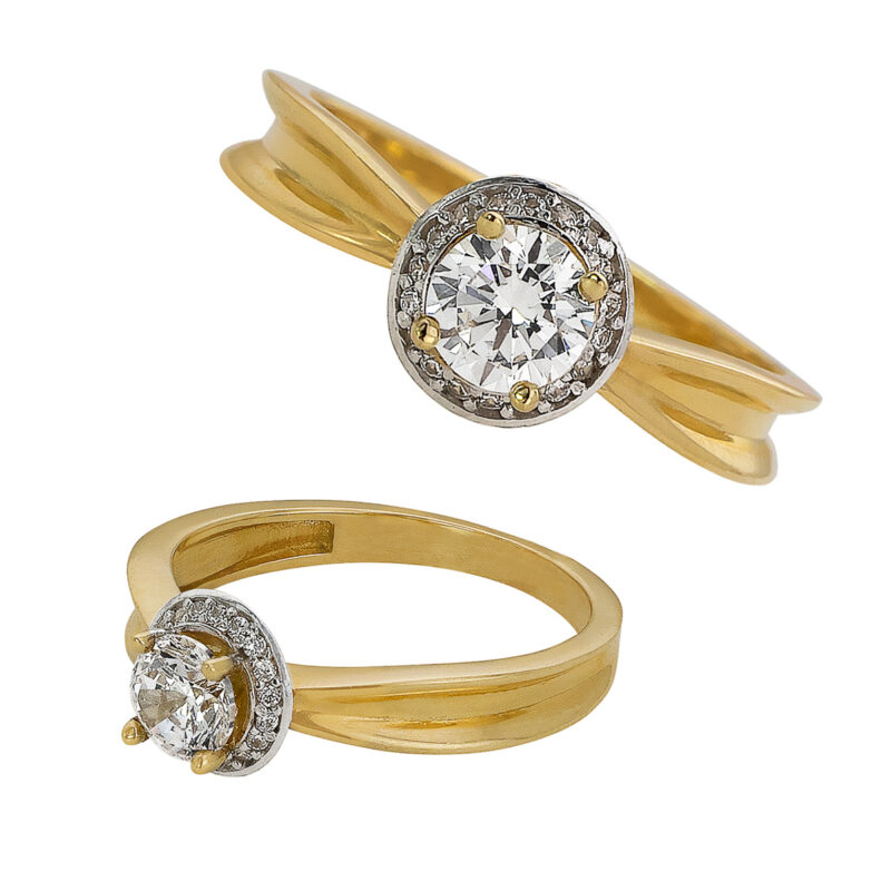 Złoty Pierścionek z Okazałą Cyrkonią i Dynamiczną Szyną - 83265