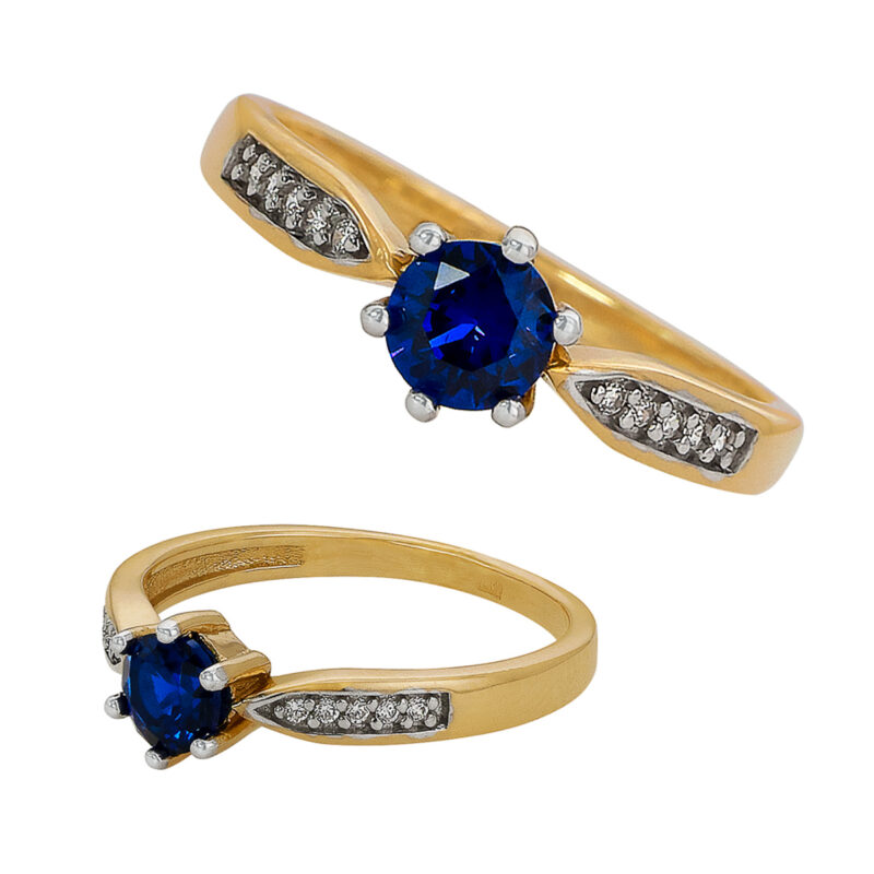 Złoty Pierścionek z Szafirową Cyrkonią - 84505