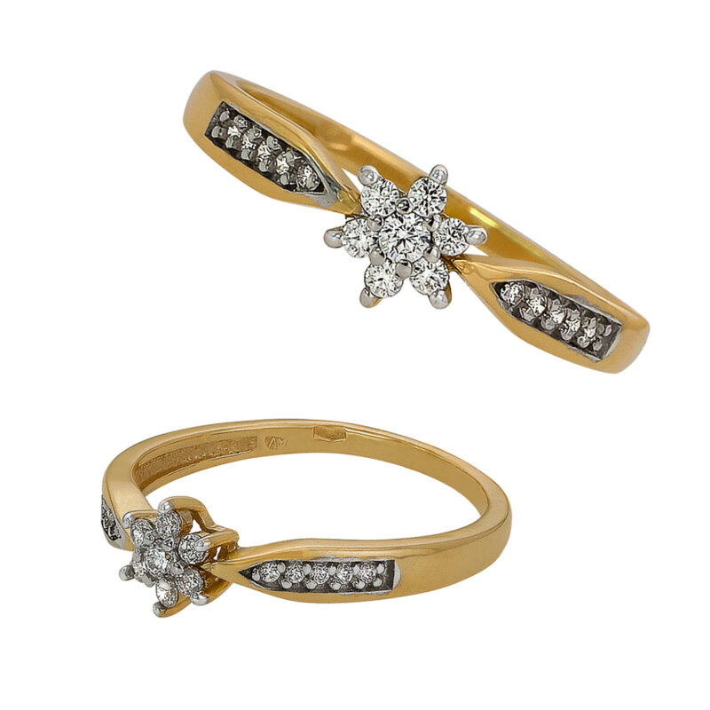 Złoty Pierścionek „Lśniąca Gwiazda” – Kwiatowy Motyw i Diamentowy Blask - 84513