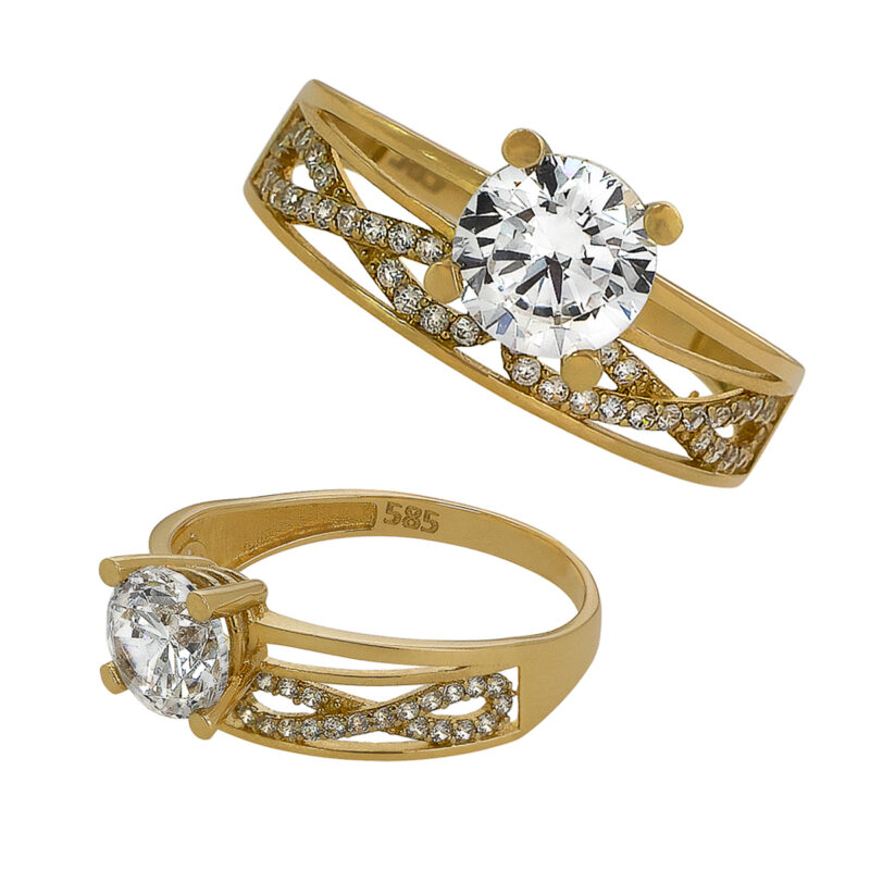 Złoty Pierścionek Zaręczynowy – Ażurowy Splot i Olśniewający Blask - 84590