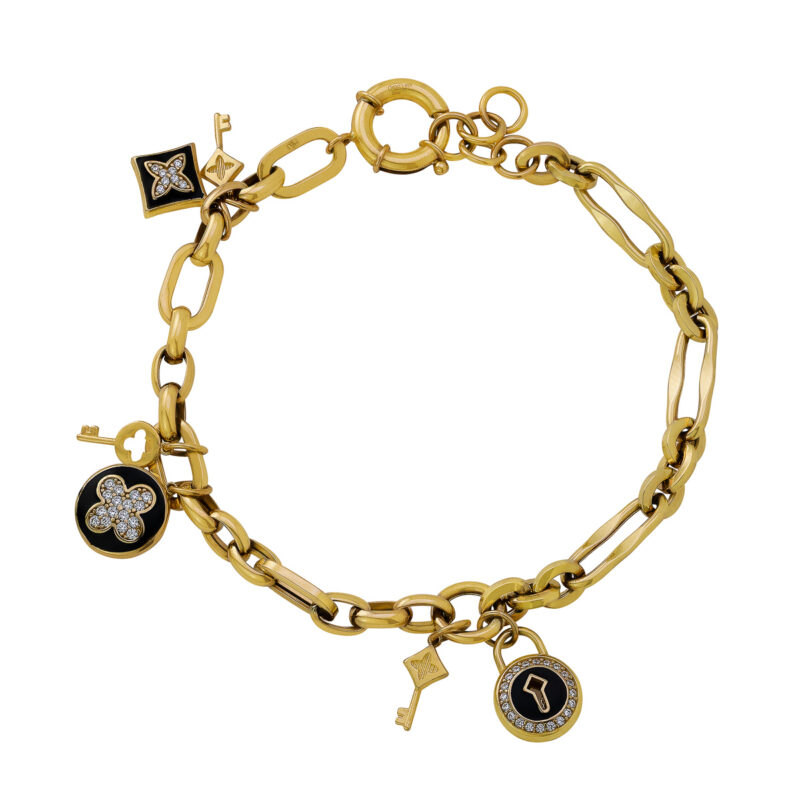 jubiler-jubiler Złota bransoletka charms z emalią, cyrkoniami i motywem kluczy - 85863